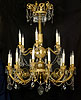 A magnificent Empire gilt bronze and cut-glass eighteen-light chandelier